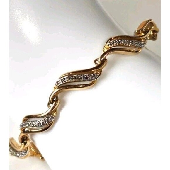 Diamond Accent Tennis Fancy Link Bracelet Tri Tone 18k  Silver  Plated PAJBB QVC - Picture 6 of 11